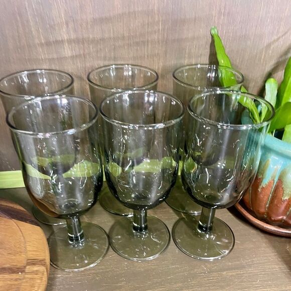 Vintage Mid Century Smoke Glasses Set of 6 - Picture 8 of 10